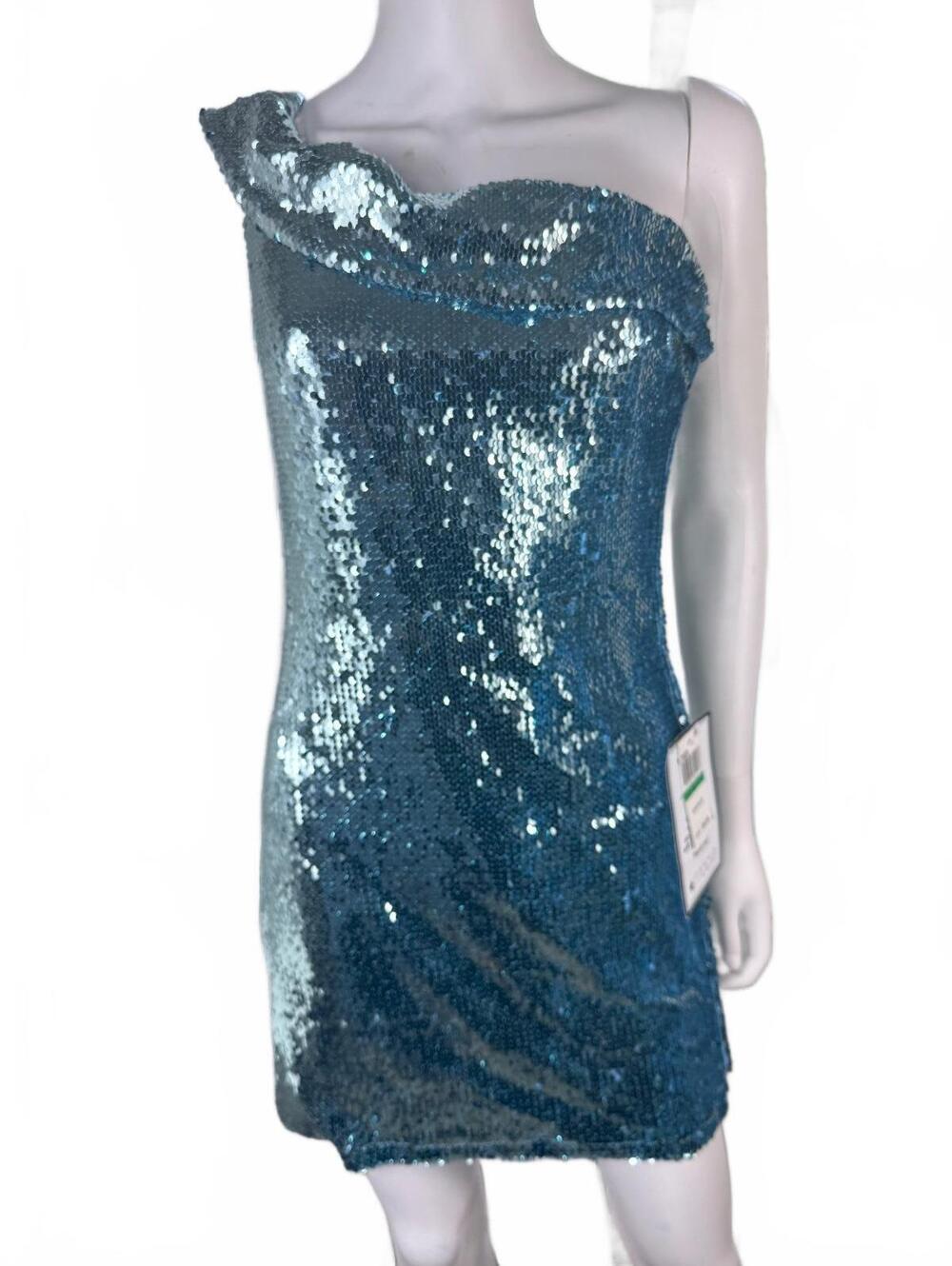 Macy's Slim Blue Sequin One-Shoulder Mini Dress